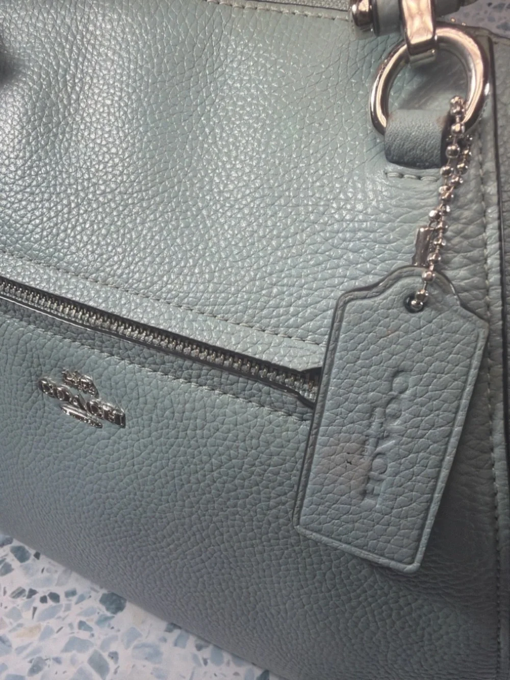 Coach Prairie Satchel 56874 Pebbled Leather Crossbody Bag Light Blue - Picture 7 of 10